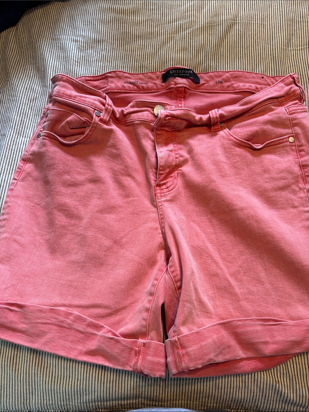 Liverpool Coral Pink Roll-Cuff Jean Shorts